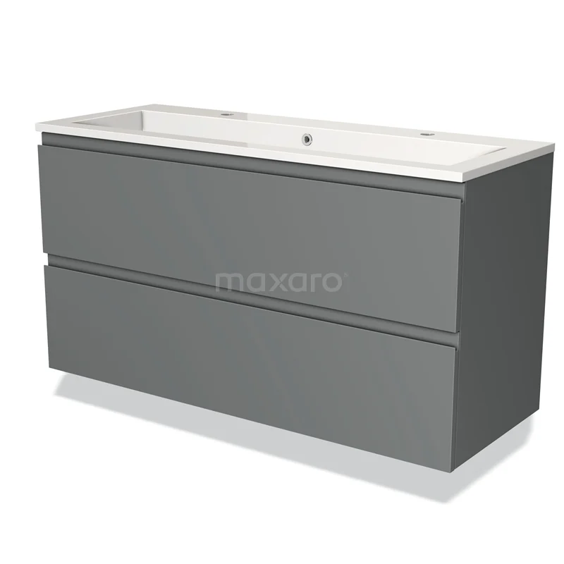 Modulo Vanity units with basin | 120 cm Mid grey Handle-less front Mineral marble 2 Stacked drawers BMW17-01672