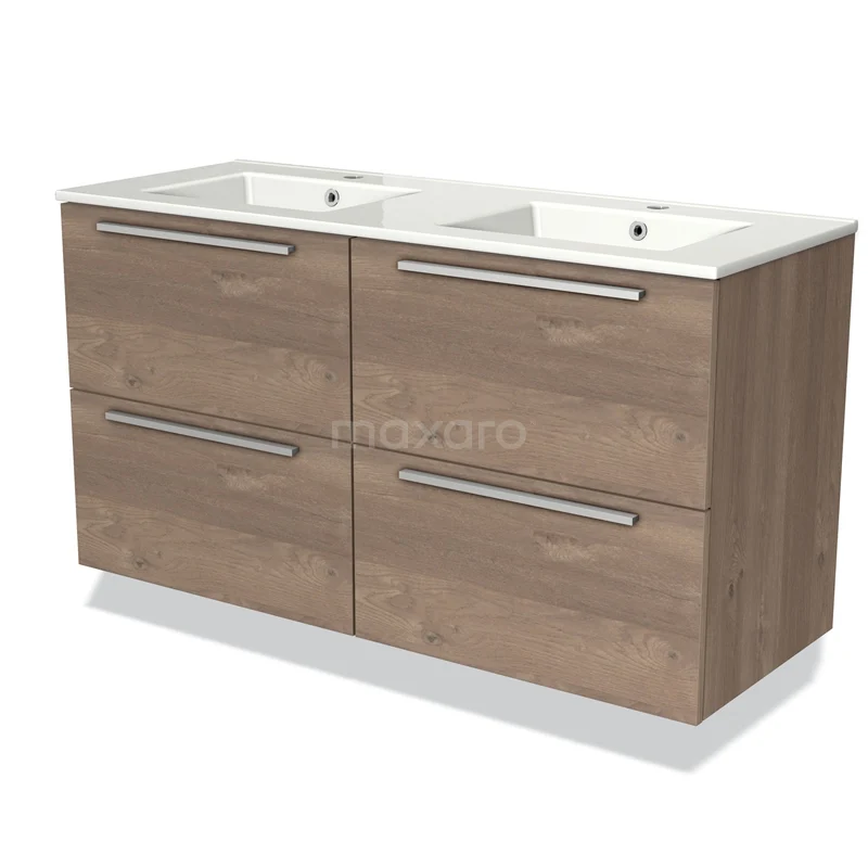 Modulo Vanity units with basin | 120 cm Mid brown oak Flat front Ceramic 4 drawers BMW18-00157
