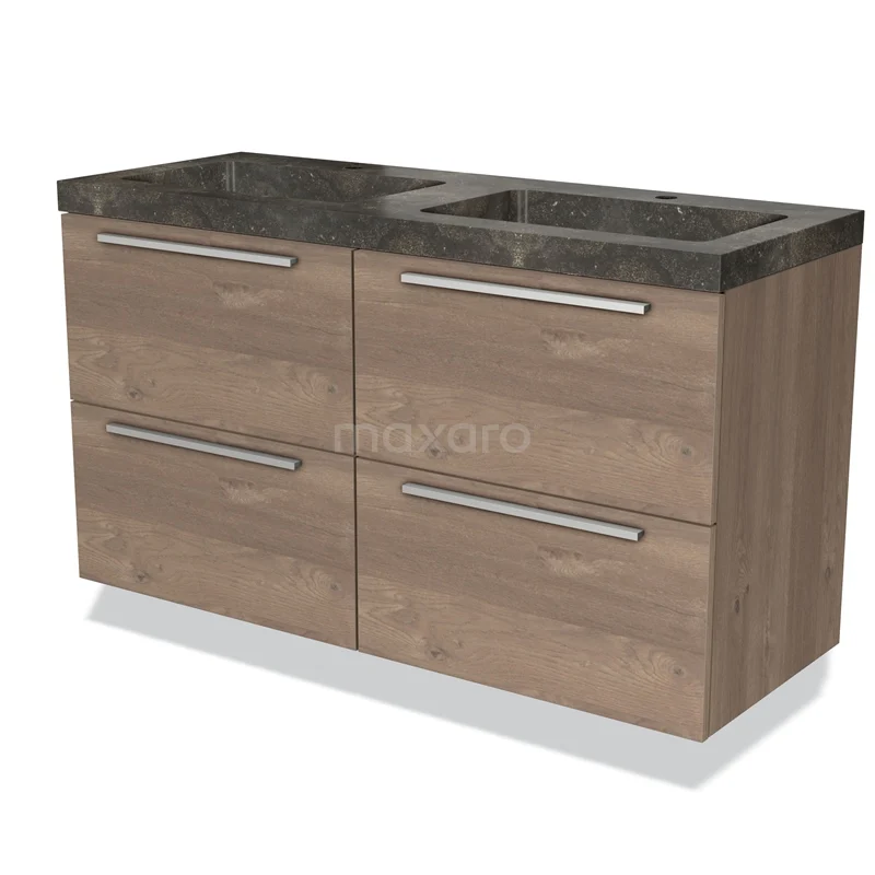 Modulo Vanity units with basin | 120 cm Mid brown oak Flat front Natural stone 4 drawers BMW18-00162