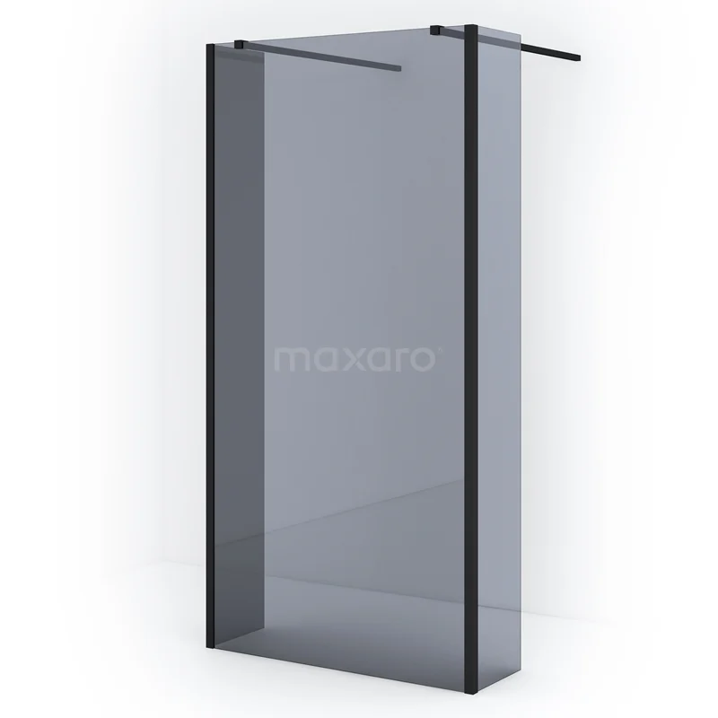 Diamond Walk-in shower | 95 cm Matte black Smoke glass Free-standing wall with side walls IDG100381MB