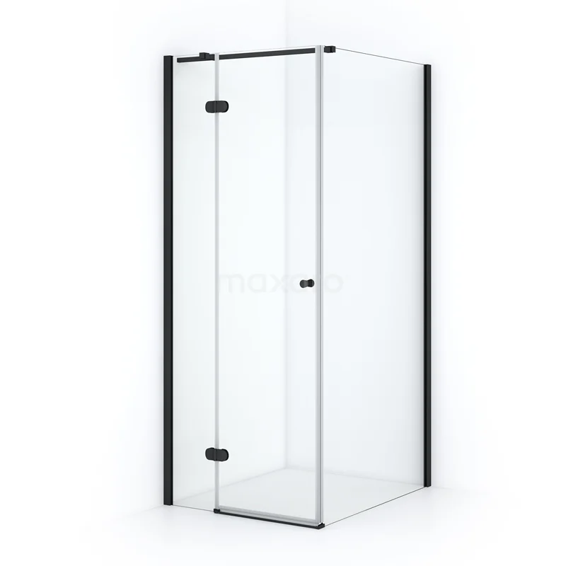 Amber Shower enclosure | 90x80 cm Matte black Clear glass Pivot door Rectangle CTB259320M