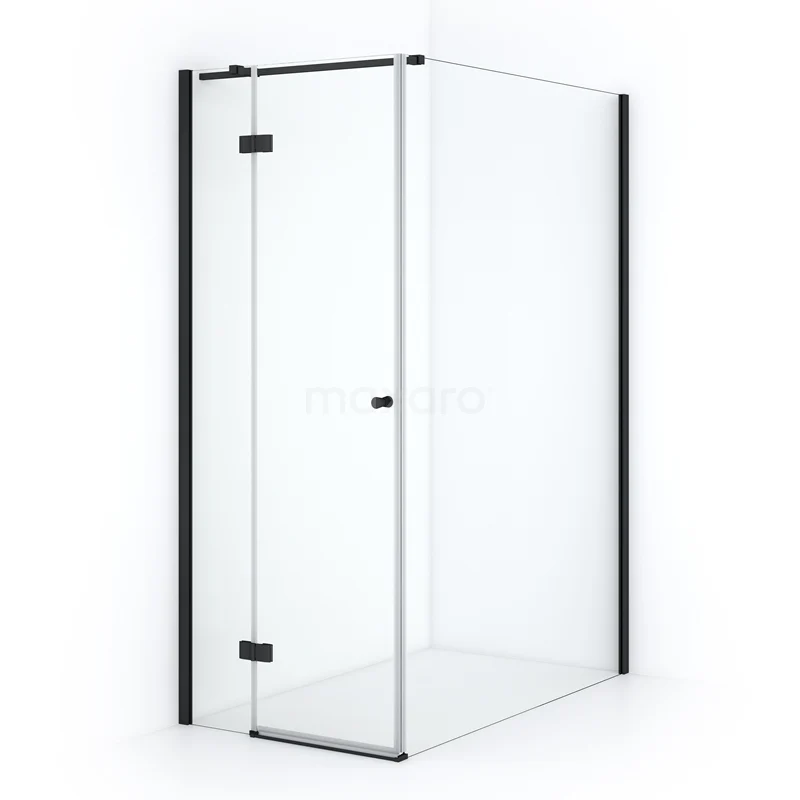 Amber Shower cabin | 130x80 cm Matte black Clear glass Pivot door Rectangle CTB2513310M Shower enclosure with black profiles, corner entry and minimalist design; ideal for a modern bathroom.