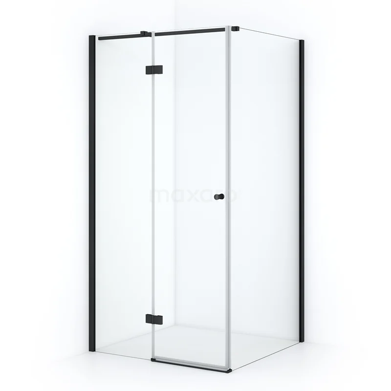 Stylish glass shower enclosure with black accents, rectangular design, ideal for a modern bathroom.