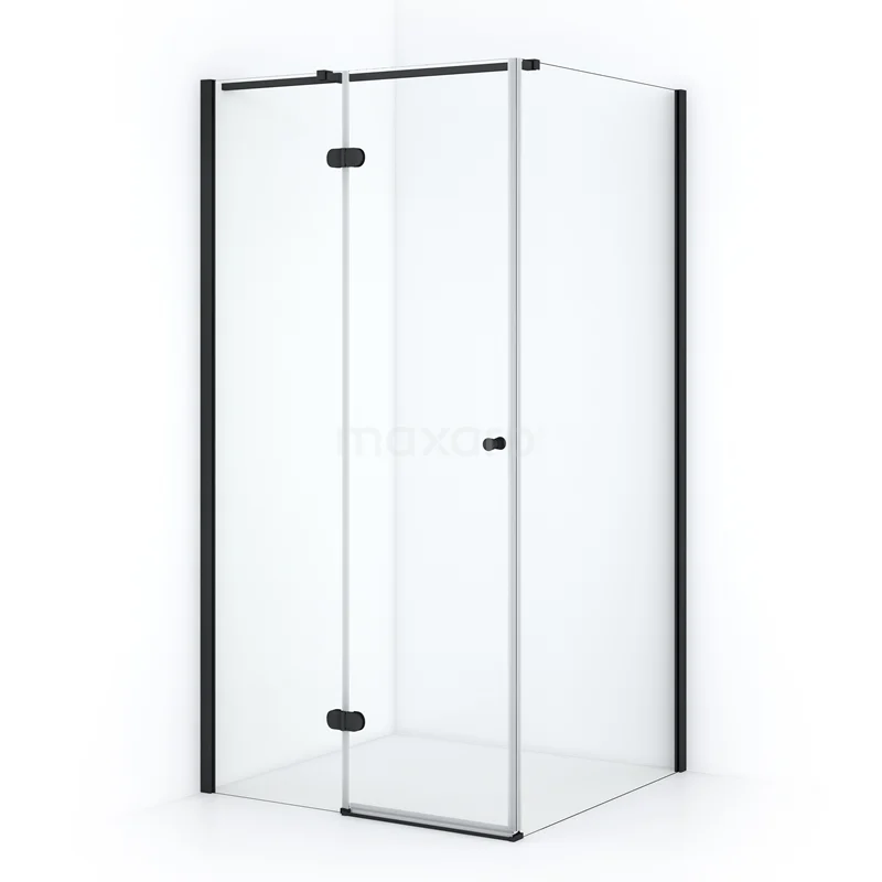 Duschkabine Amber 90x90cm aus klarem Sicherheitsglas Schwarz mit Drehtür CTB359320M Duschkabine mit schwarzen Akzenten, Klarglas und Eckeintritt, ideal für ein modernes Badezimmer.