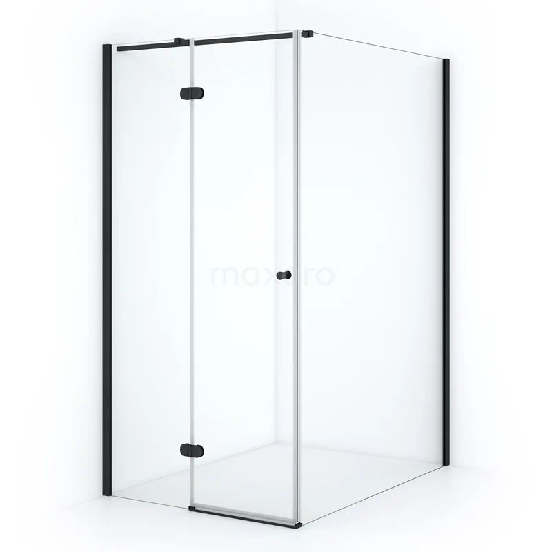 Duschkabine Amber 140x90cm aus klarem Sicherheitsglas Schwarz mit Drehtür CTB3514320M Glas Duschkabine mit mattschwarzem Profil, Eckaufstellung, minimalistisches Design, perfekt für einen modernen Badezimmerstil.
