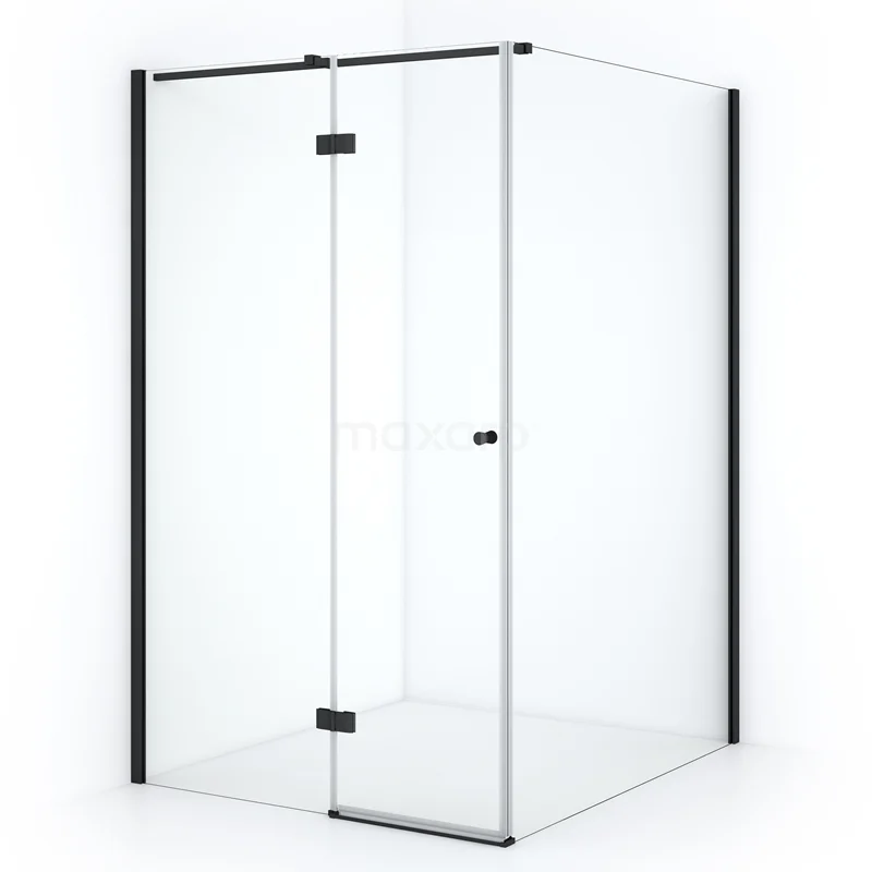 Duschkabine Amber 140x120cm Klares Sicherheitsglas Schwarz mit Drehtür CTB6514310M Duschkabine mit Klarglas, schwarzen Profilen und Scharnierdoor, moderne Stil, ideal für ein stilvolles Badezimmerupdate.