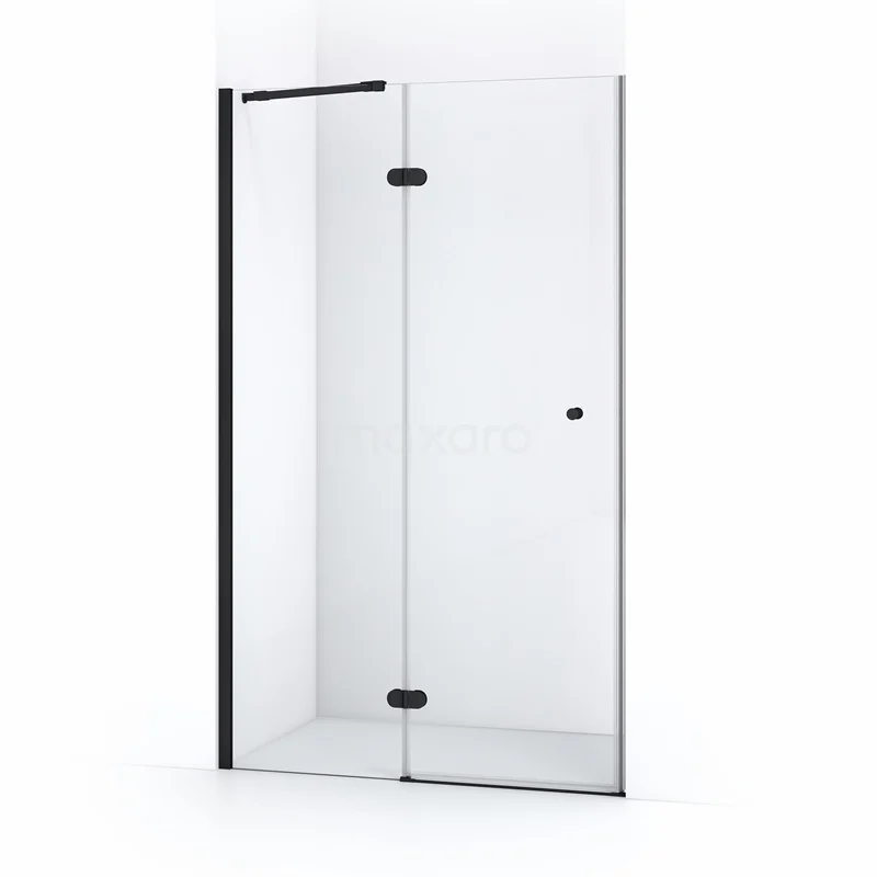 Duschtür Amber 120cm Klar Sicherheitsglas Matt Schwarz WTB56220M Glasene Duschwand mit schwarzen Metallprofilen, Dreh- und Schiebetür, modernes Design; stilvolle Badezimmerlösung.