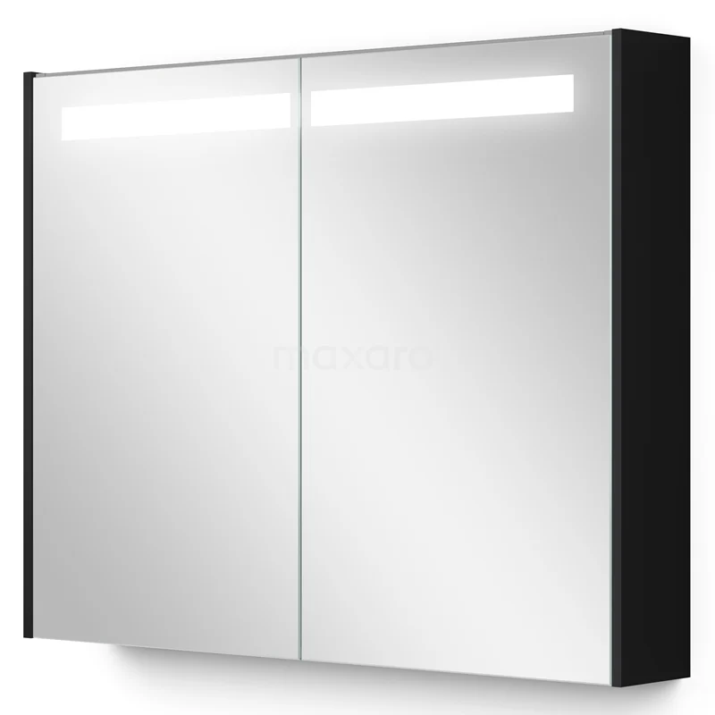 Spiegelschrank mit Beleuchtung Modulo 90x70cm Matt Schwarz K99-0900-59008-01 Schwarz-weiß Spiegelschrank mit LED-Beleuchtung, ideal für moderne Badezimmer. Minimalistisches Design und funktionales Aufbewahrungsfach.
