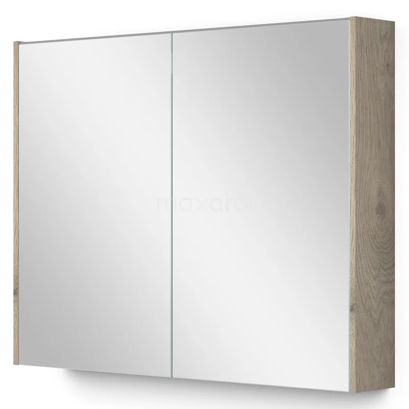 Spiegelschrank mit Beleuchtung Modulo 90x70cm Eiche hellgrau K99-0900-59009-33 Spiegelschrank Holzoptik mit doppelten Spiegeltüren, ideal für zusätzlichen Stauraum im Badezimmer, langlebige Melaminbeschichtung.