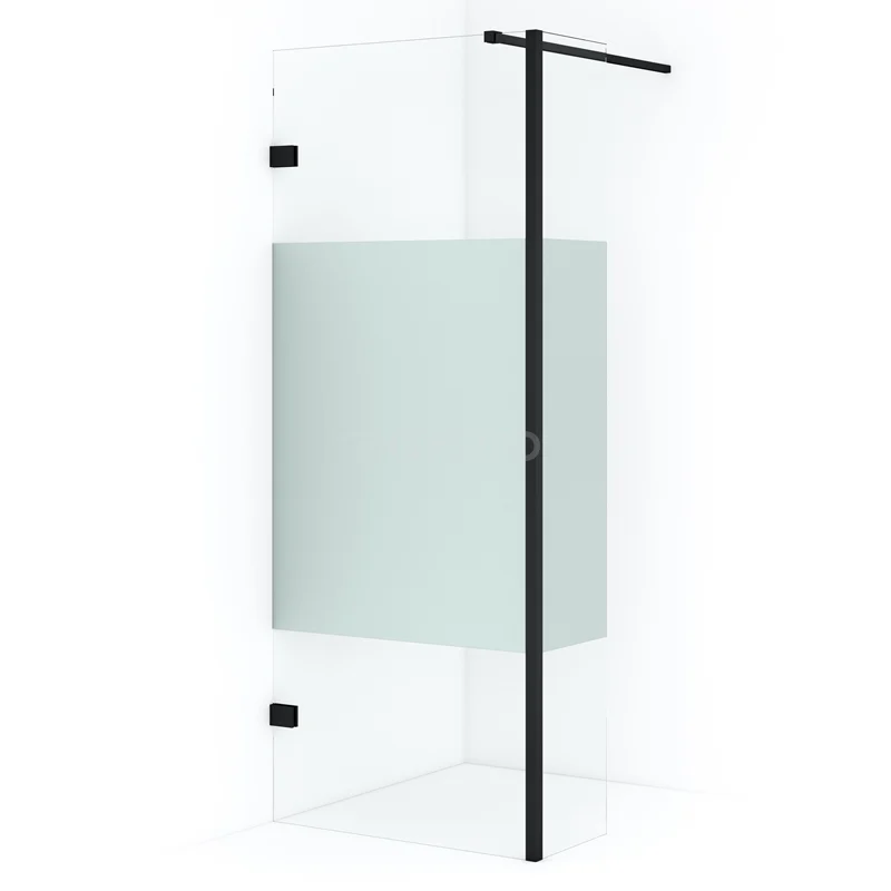 Diamond Walk-in shower | 80 cm Matte black Clear with matt strip Fixed wall with side panel IDC0803123MBN
