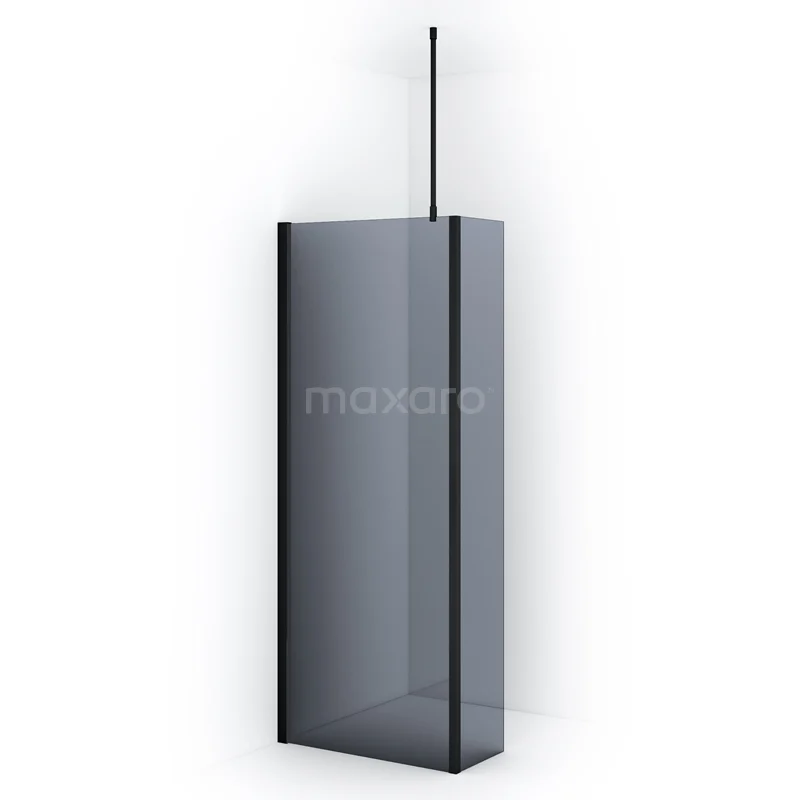 Diamond Walk-in shower | 80 cm Matte black Smoke glass Fixed wall with side panel IDC0803711MB