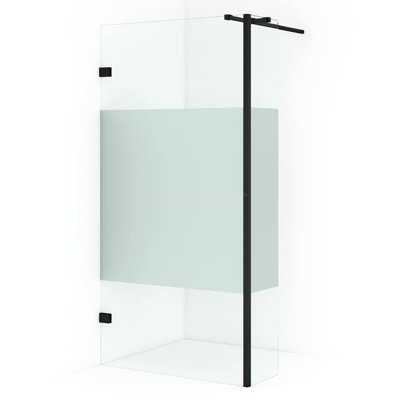 Diamond Walk-in shower | 90 cm Matte black Clear with matt strip Fixed wall with side panel IDC0903323MBN
