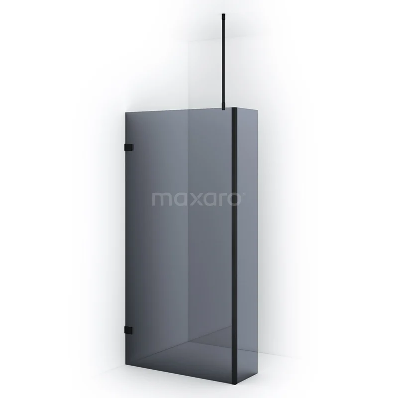 Diamond Walk-in shower | 100 cm Matte black Smoke glass Fixed wall with side panel IDC1003721MB
