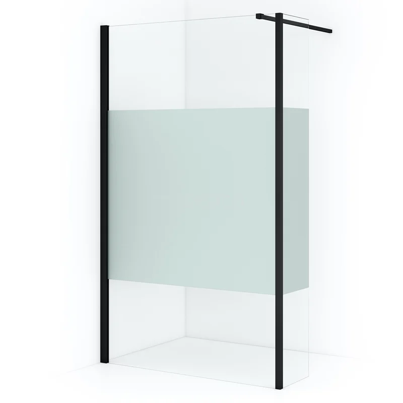 Diamond Walk-in shower | 120 cm Matte black Clear with matt strip Fixed wall with side panel IDC1203113MBN