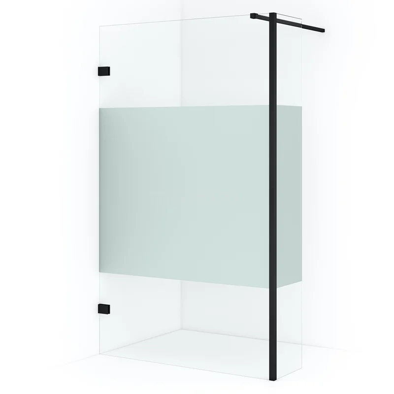 Diamond Walk-in shower | 110 cm Matte black Clear with matt strip Fixed wall with side panel IDC1103123MBN