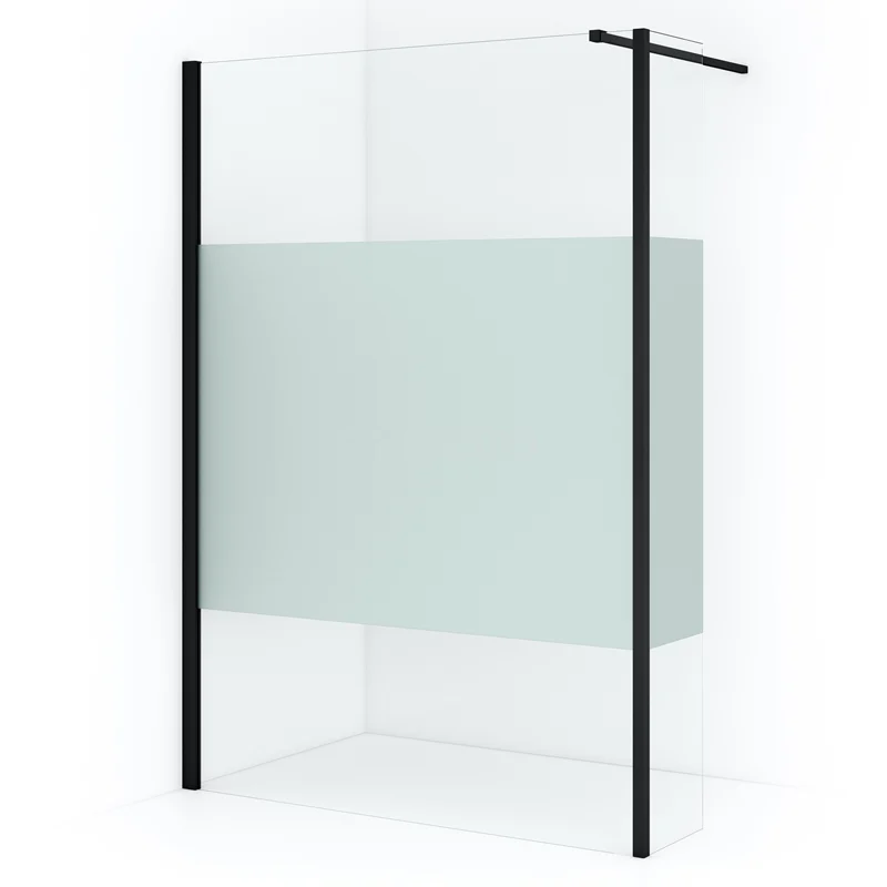 Diamond Walk-in shower | 140 cm Matte black Clear with matt strip Fixed wall with side panel IDC1403113MBN