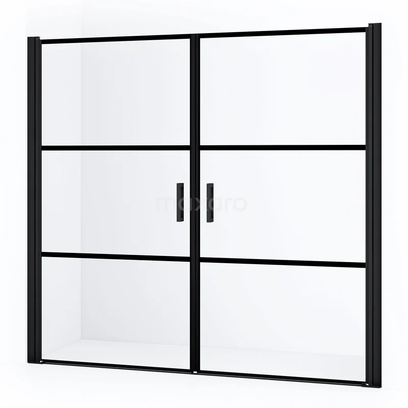 Diamond Shower door | 180 cm Matte black Clear with 4 black stripes Bi-fold door DDE1090918MBN