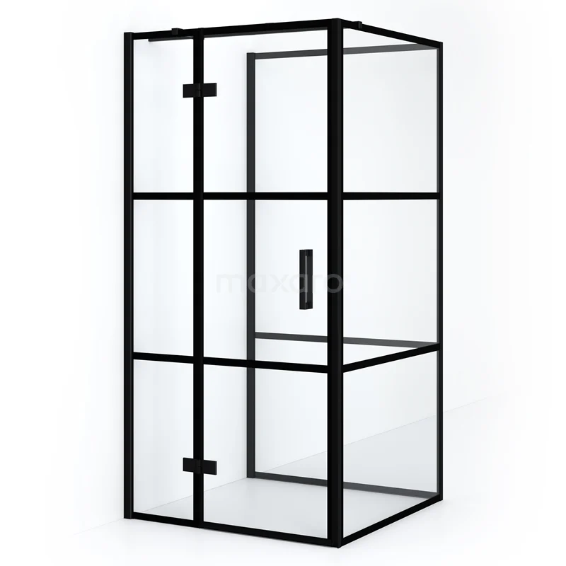 Diamond Shower enclosure | 100x90 cm Matte black Clear with 4 black stripes Pivot door Semi-detached rectangle CDF21460910318MB