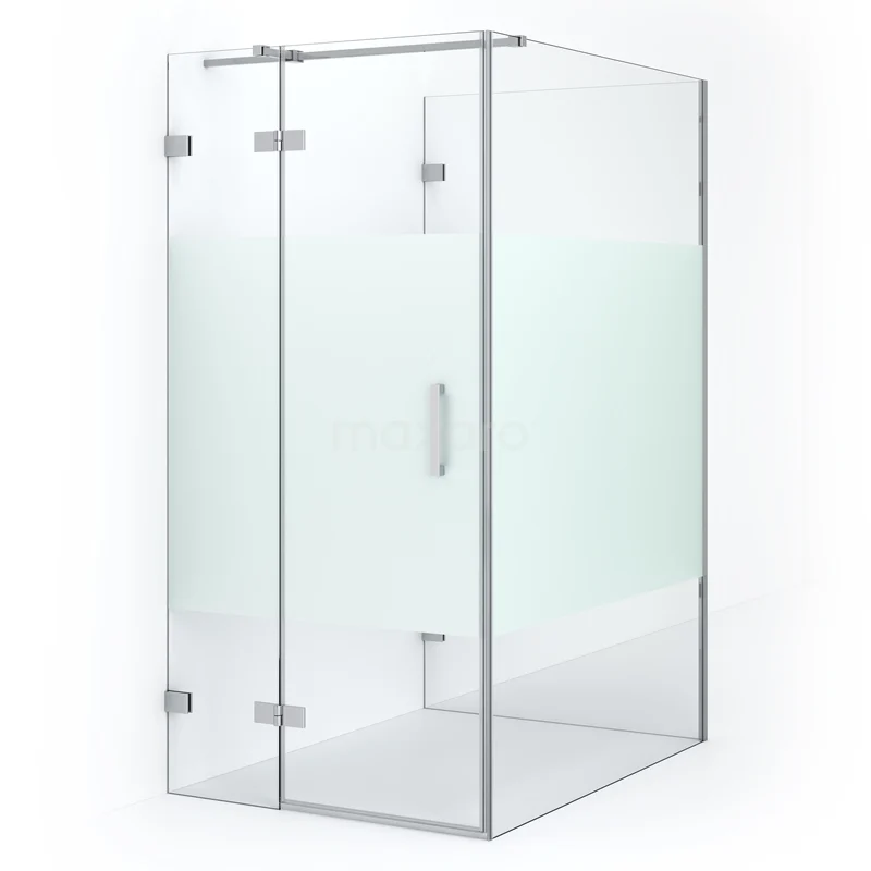 Duschkabine Halb freistehend Diamant 140x90cm 8mm Sicherheitsglas klar mit Mattstreifen Chrom CDF21451409323C Glas Duschkabine mit Mattglas, eckigem Design und Edelstahlbeschlägen; perfekt für ein modernes Badezimmer.