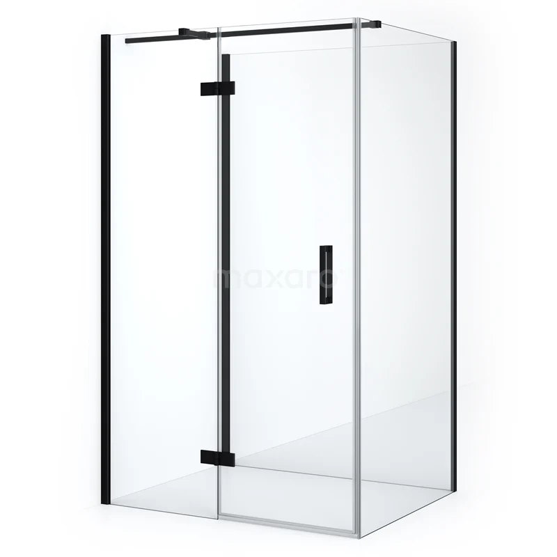 Duschkabine halb freistehend Diamond 110x100cm 8mm klares Sicherheitsglas Matt Schwarz CDF21561011310MB Duschkabine mit Schwarz Rahmen, Klarglas und Schiebetür, modernes Design für ein stilvolles Badezimmer.