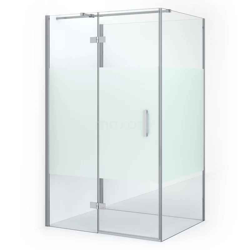 Duschkabine halb-freistehend Diamond 120x90cm 8mm Sicherheitsglas klar mit Mattstreifen Chrom CDF21451209313C Glas-Eckdusche mit Mattglas und chromatischen Akzenten, straffes Design, ideal für ein modernes Badezimmer.