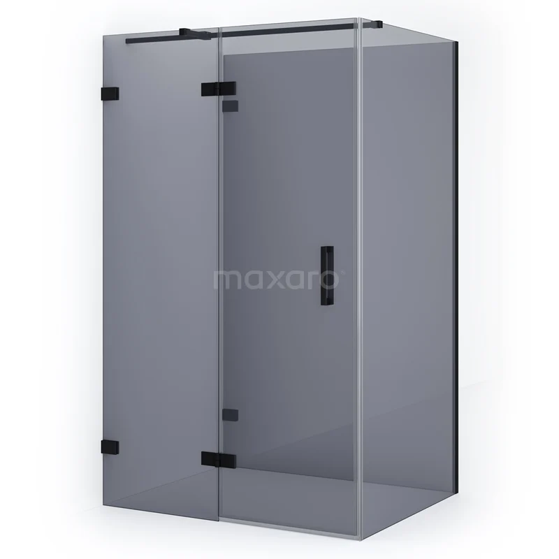 Duschkabine Halb freistehend Diamant 120x90cm 8mm Rauchglas Sicherheitsglas Matt Schwarz CDF21660912321MB Schwarze, eckige Duschkabine mit Rauchglas und matt schwarzen Akzenten, ideal für einen modernen Badezimmerstil.