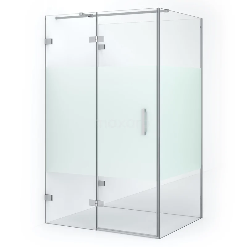 Duschkabine halb-freistehend Diamond 120x90cm 8mm Sicherheitsglas klar mit Mattstreifen Chrom CDF21660912323C Glasene Duschkabine mit mattem Glaspaneel, chromenen Scharnieren und Haltegriff, ideal für eine moderne Badezimmerindeling.