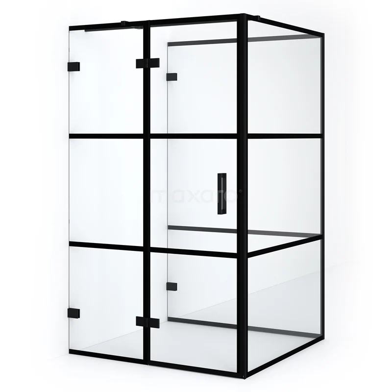 Diamond Shower enclosure | 120x120 cm Matte black Clear with 4 black stripes Pivot door Semi-detached square CDF21661212328MB