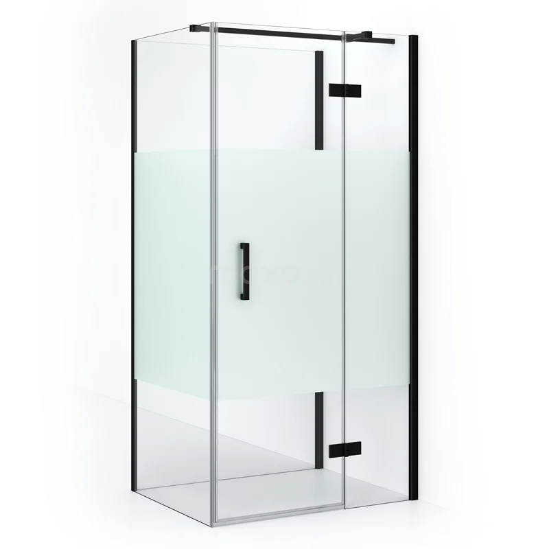 Duschkabine halb-freistehend Diamond 100x80cm 8mm klares Sicherheitsglas mit Mattstreifen Matt Schwarz CDF22460810313MB Moderne Duschkabine aus Glas mit schwarzen Profilen, Schiebetür und Mattglas-Detail, ideal für jedes stilvolle Badezimmer.