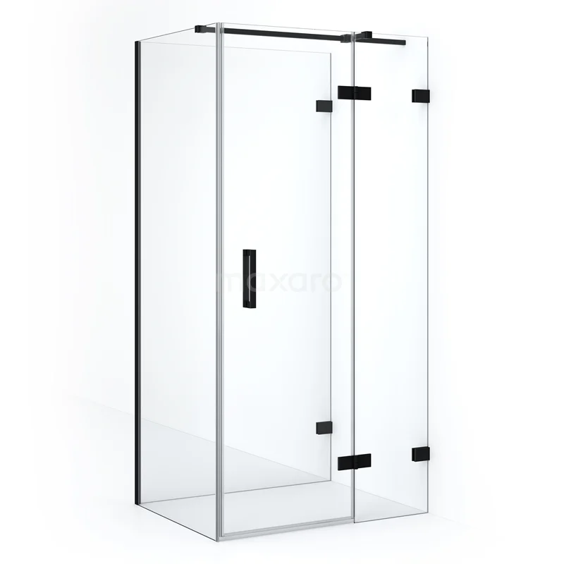 Diamond Shower cabin | 100x90 cm Matte black Clear glass Pivot door Semi-detached rectangle CDF22460910320MB Modern glass shower enclosure with black aluminium details, sleek design ideal for a stylish bathroom update.