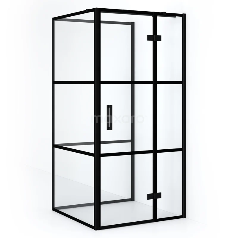 Diamond Shower enclosure | 90x90 cm Matte black Clear with 4 black stripes Pivot door Semi-detached square CDF22360909318MB