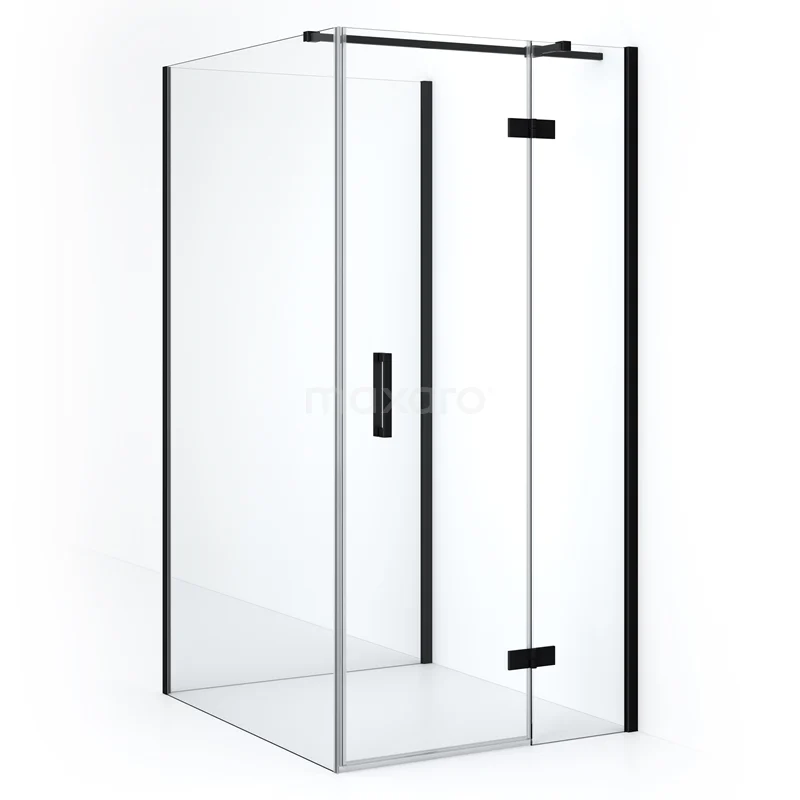Strakke glazen douchecabine met zwarte randen, moderne designserie, ideaal voor een stijlvolle badkamerupgrade.