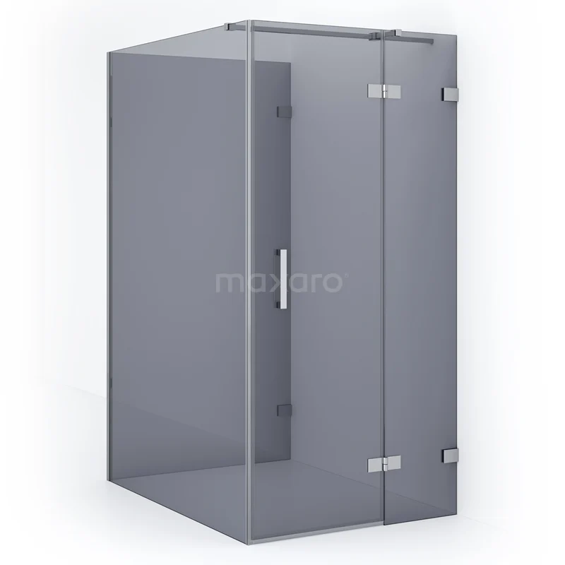Diamond Shower cabin | 140x90 cm Chrome Smoke glass Pivot door Semi-detached rectangle CDF22451409321C Shower enclosure with corner step, grey tone, stainless steel hinges, ideal for modern bathroom design.