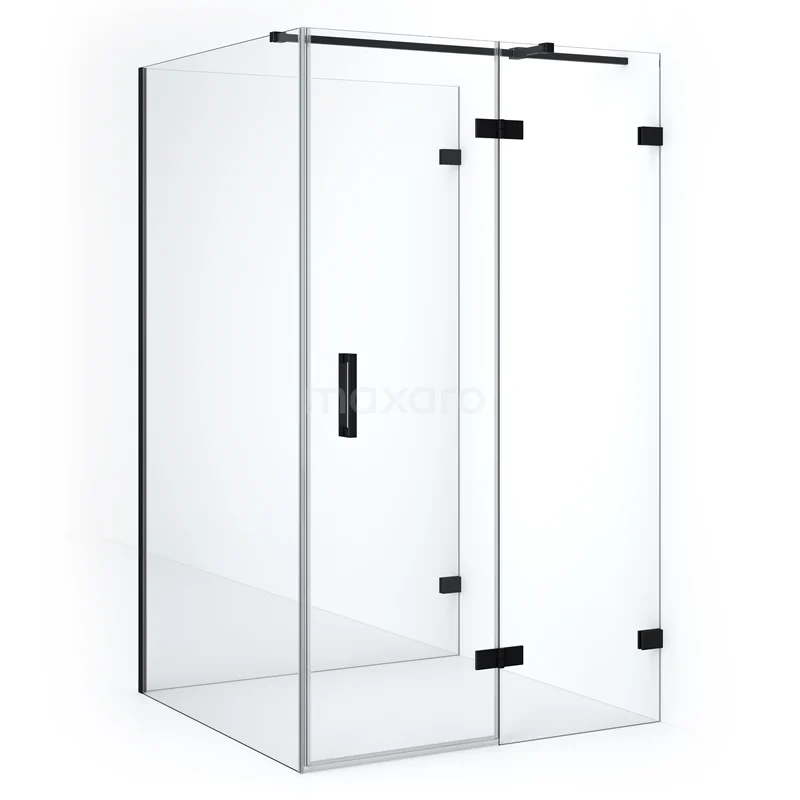 Duschkabine halb freistehend Diamond 120x110cm 8mm klares Sicherheitsglas Matt Schwarz CDF22661112320MB Duschkabine mit Klarglas, schwarzen Akzenten und Schiebetür; modernes Design für ein stilvolles Badezimmer.