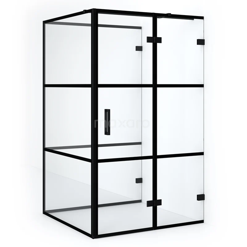 Diamond Shower enclosure | 120x120 cm Matte black Clear with 4 black stripes Pivot door Semi-detached square CDF22661212328MB