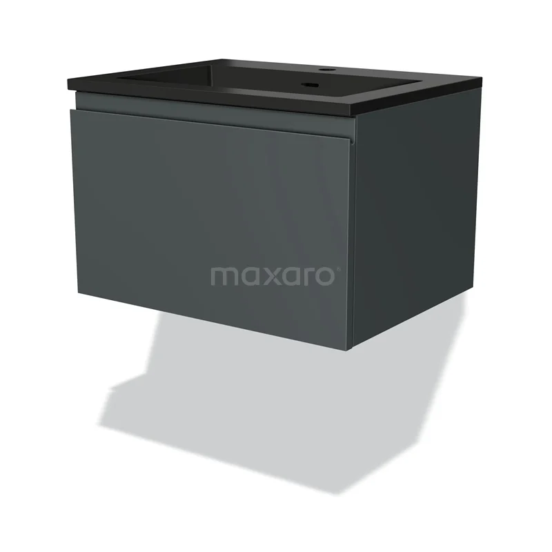 Badmöbel 60cm Modulo Dunkelgrau 1 Schublade griffloses Waschbecken Quarz BMW11-03685 Schwarzes schwebendes Badmöbel mit Waschbecken, schlichtes und modernes Design, perfekt für eine stilvolle Badezimmergestaltung.