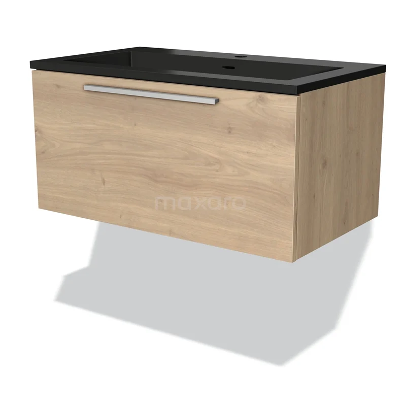 Modulo Vanity units with basin | 80 cm Light brown oak Flat front Quartz 1 drawer BMW11-03710