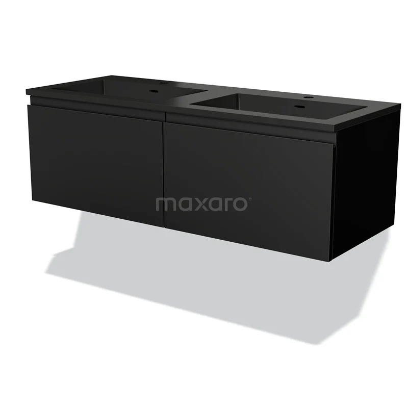 Zwarte dubbele wastafelonderkast van de Premium-serie, modern design, ideaal voor een stijlvolle badkamer.