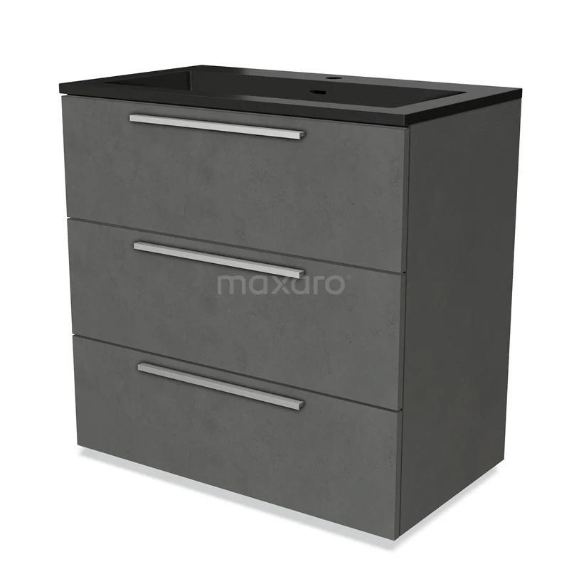 Modulo Vanity units with basin | 80 cm Dark grey concrete Flat front Quartz 3 drawers BMW19-02237