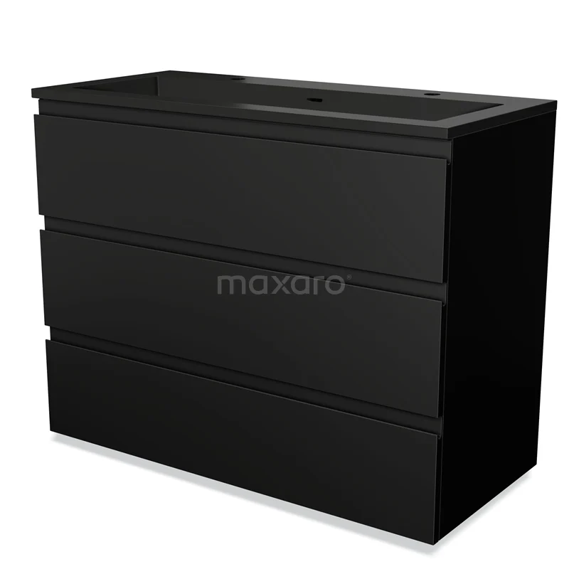 Modulo Vanity units with basin | 100 cm Matte black Handle-less front Quartz 3 drawers BMW19-02240