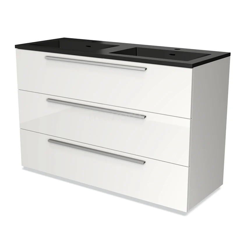 Modulo Vanity units with basin | 120 cm High-gloss white Flat front Quartz 3 drawers BMW19-02276