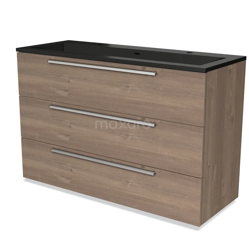 Modulo Vanity units with basin | 120 cm Mid brown oak Flat front Quartz 3 drawers BMW19-02326