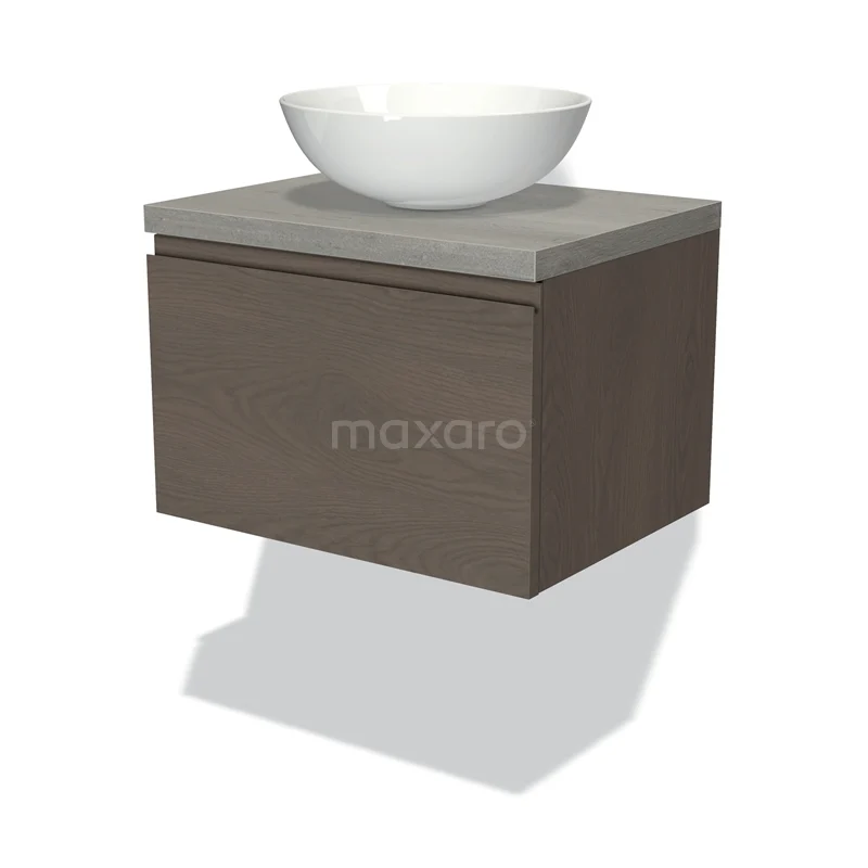 Modulo Plato Vanity units for countertop basin | 60 cm Dark brown oak Handle-less front Grey oak worktop 1 drawer BMK11-01832