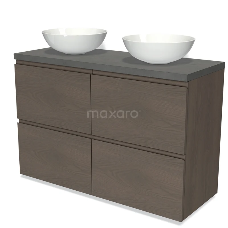 Modulo Plato Vanity units for countertop basin | 120 cm Dark brown oak Handle-less front Dark grey concrete worktop 4 high drawers BMK14-00714