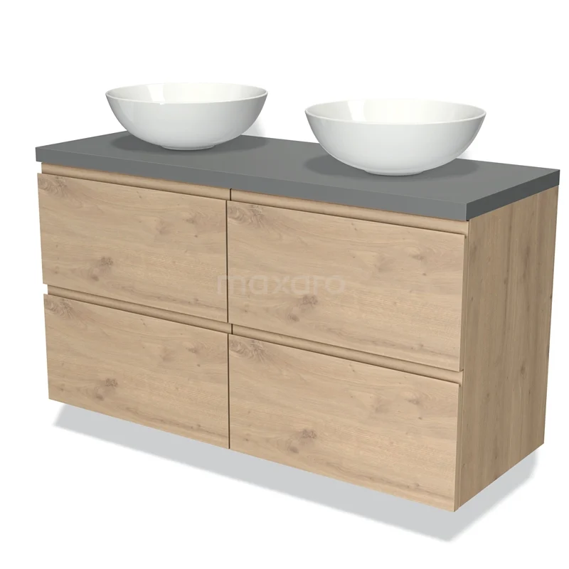 Modulo Plato Vanity units for countertop basin | 120 cm Light brown oak Handle-less front Mid grey worktop 4 drawers BMK18-01303