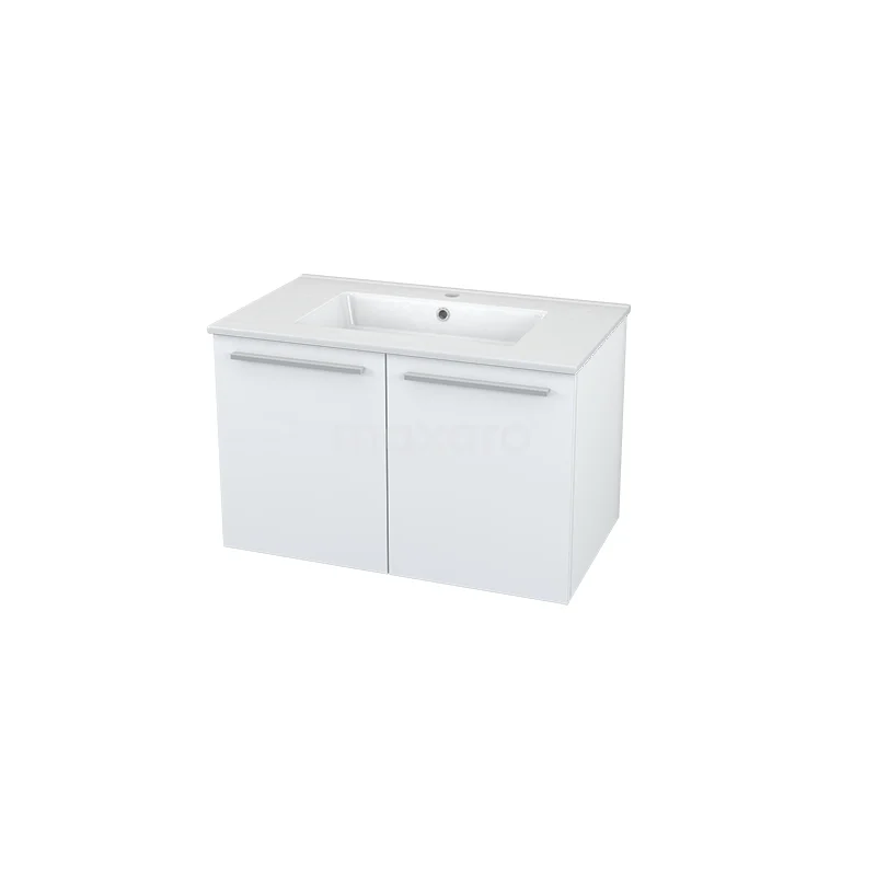 Box Badkamermeubel met wastafel | 80 cm Wit front Keramiek 2 deuren BMW27-00013