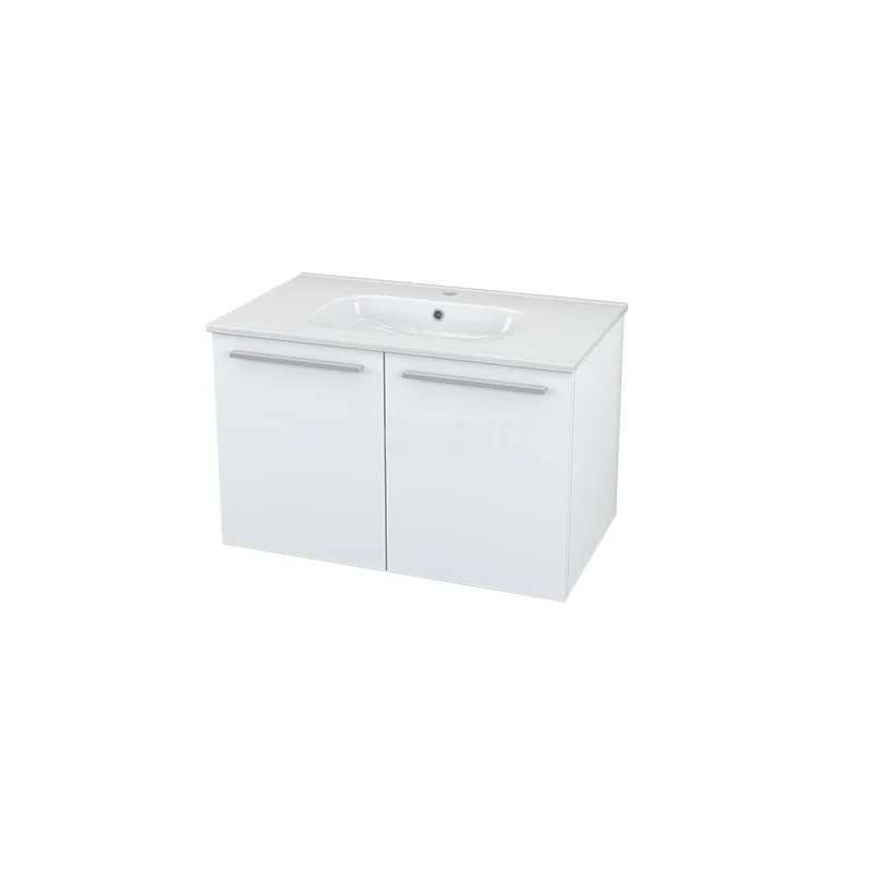 Box Badkamermeubel met wastafel | 80 cm Wit front Keramiek 2 deuren BMW27-00014