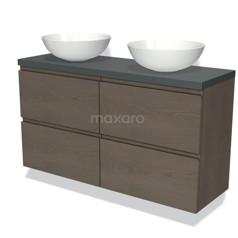 Modulo Plato Slim Vanity units for countertop basin | 120 cm Dark brown oak Handle-less front Dark grey worktop 4 drawers BMK38-00481