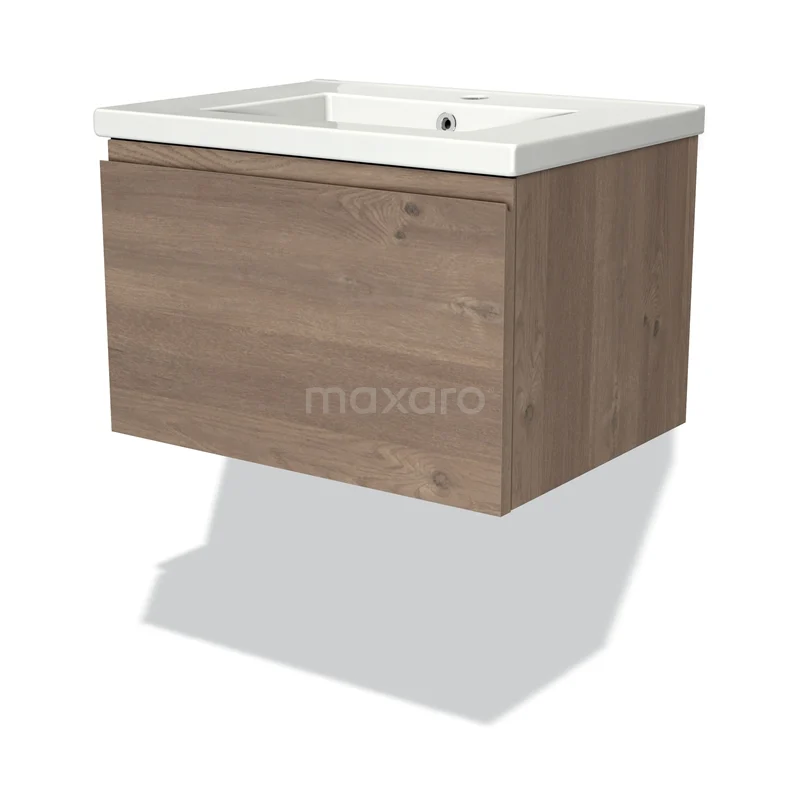 Modulo Vanity units with basin | 60 cm Mid brown oak Handle-less front Ceramic 1 drawer BMW11-03351