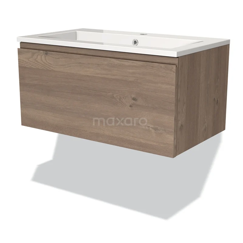 Modulo Vanity units with basin | 80 cm Mid brown oak Handle-less front Mineral marble 1 drawer BMW11-03408
